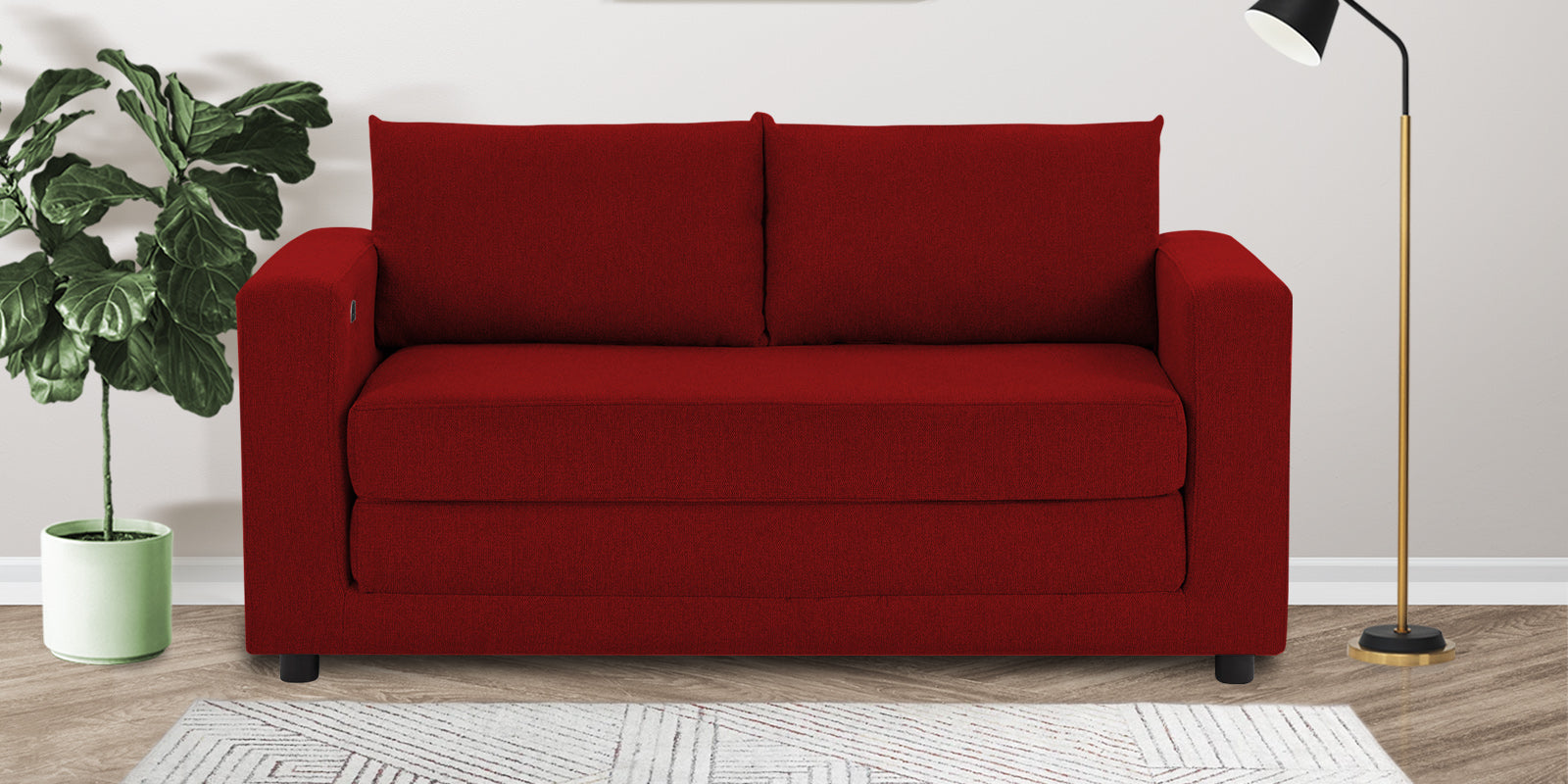 Roman Fabric 3 Seater Foldable Sofa Cum Bed inIn Blood Maroon Colour With USB Portable Type - Febonic Living