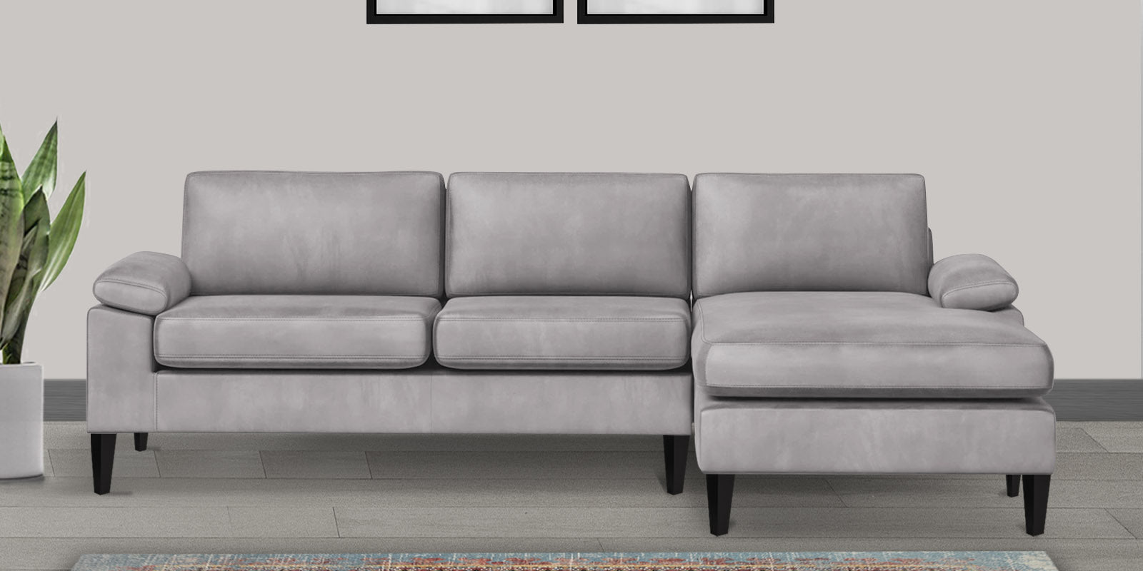 Vegas Velvet LHS Sectional Sofa (3+Lounger) In Concrete Grey Colour - Febonic Living