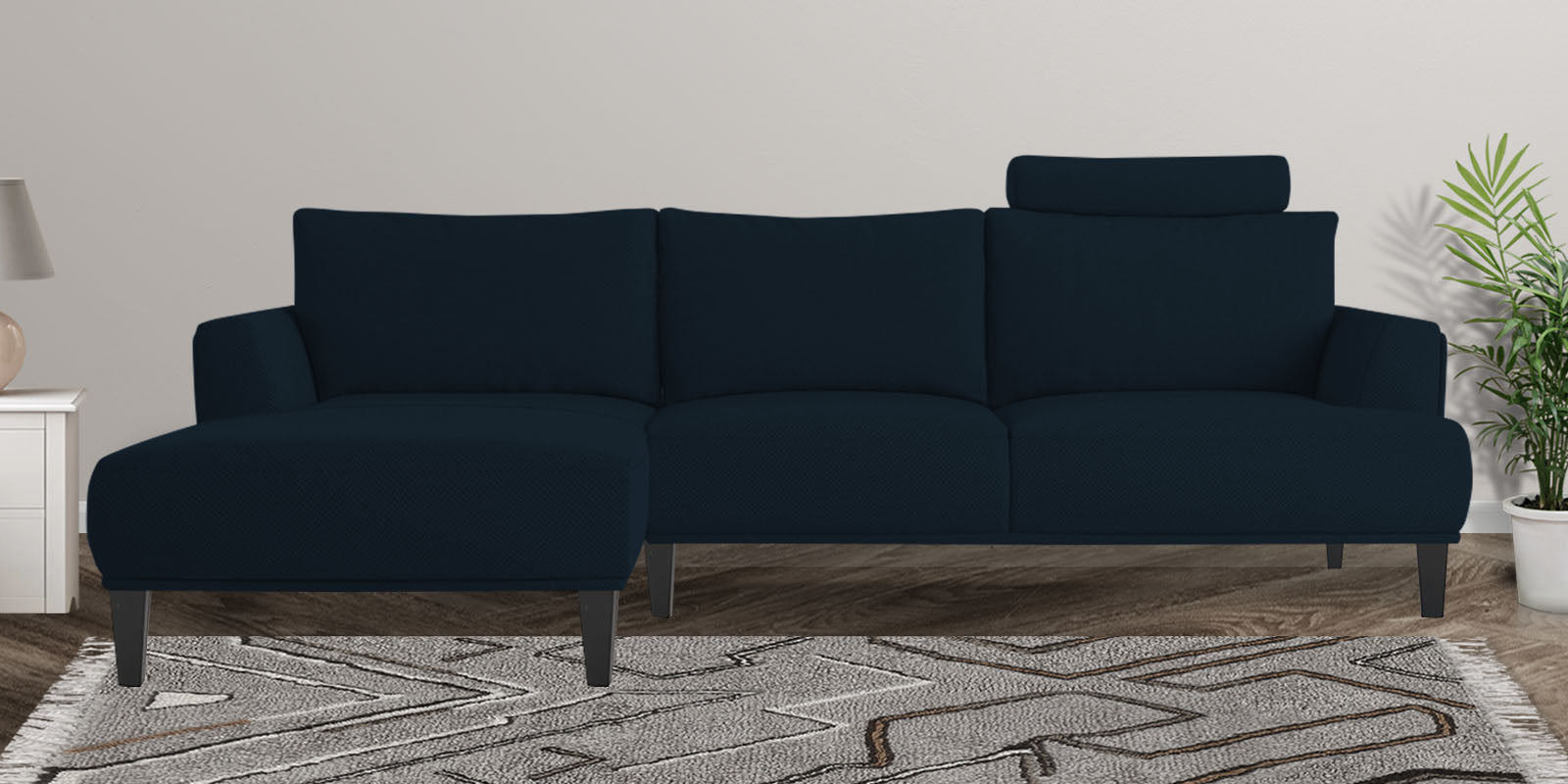 Como Fabric RHS Sectional Sofa (3+Lounger) In Denim Blue Colour - Febonic Living