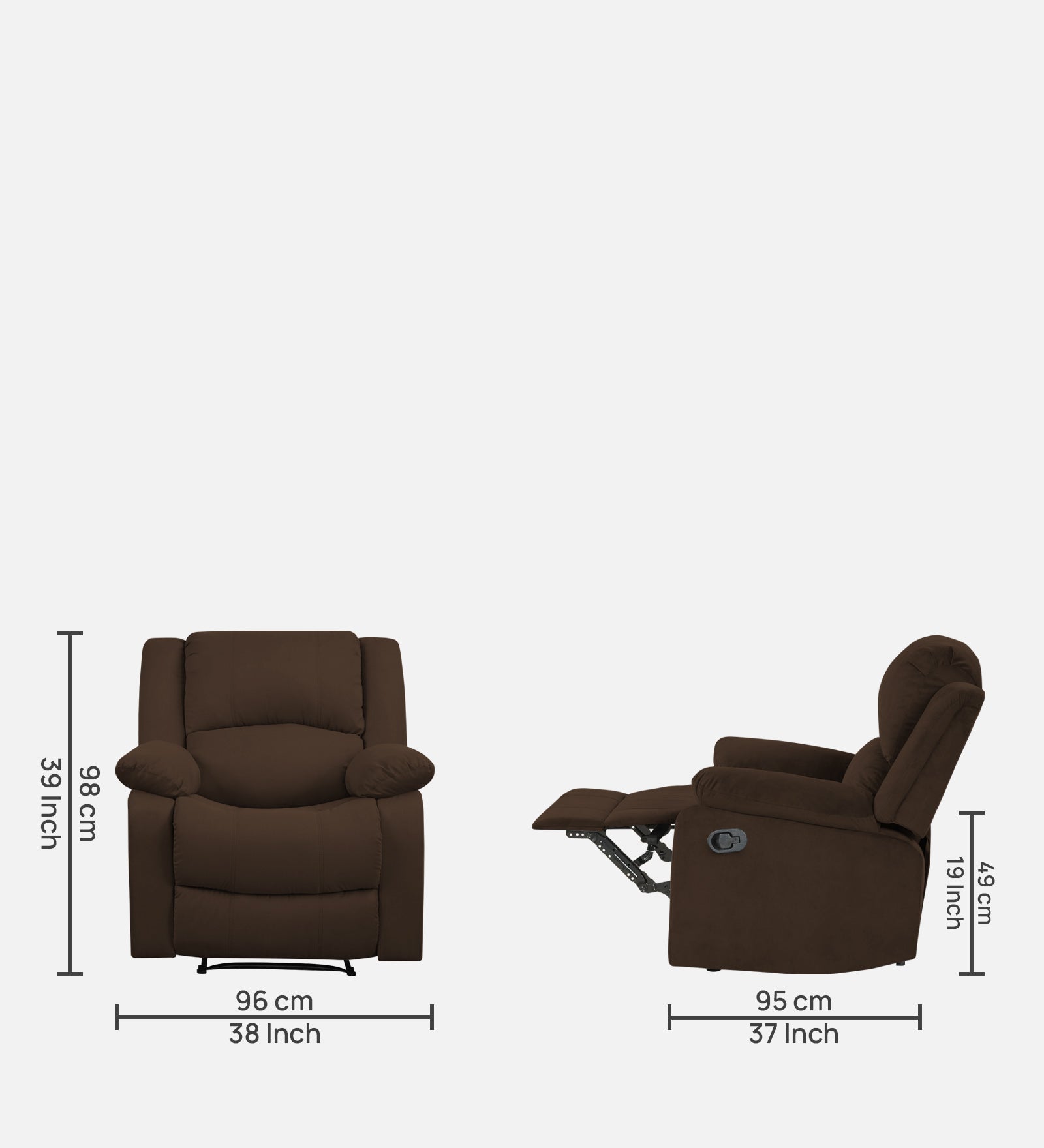 Lexi Fabric 1 Seater Motorized Recliner In Cholocate Brown Colour - Febonic Living