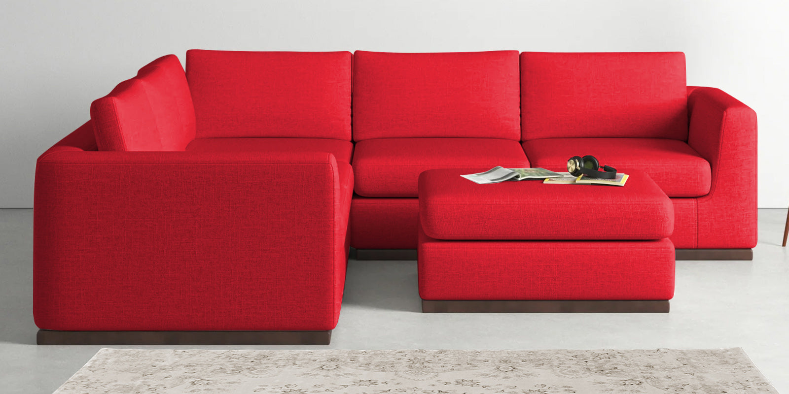 Freedom Velvet 6 Seater LHS Corner Sofa In Ox Blood Maroon Colour With Ottoman - Febonic Living