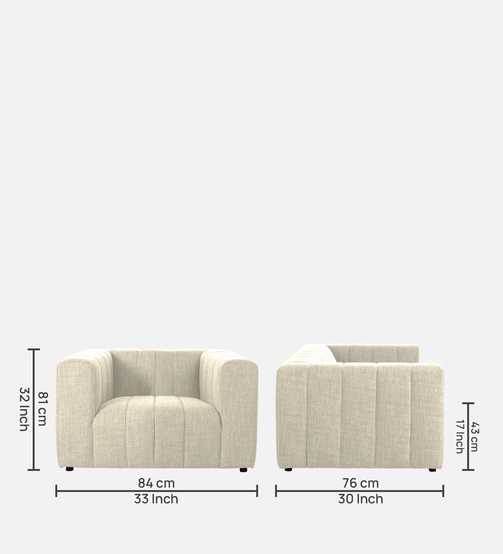 Lara Fabric 1 Seater Sofa In Ivory Beige Colour - Febonic Living