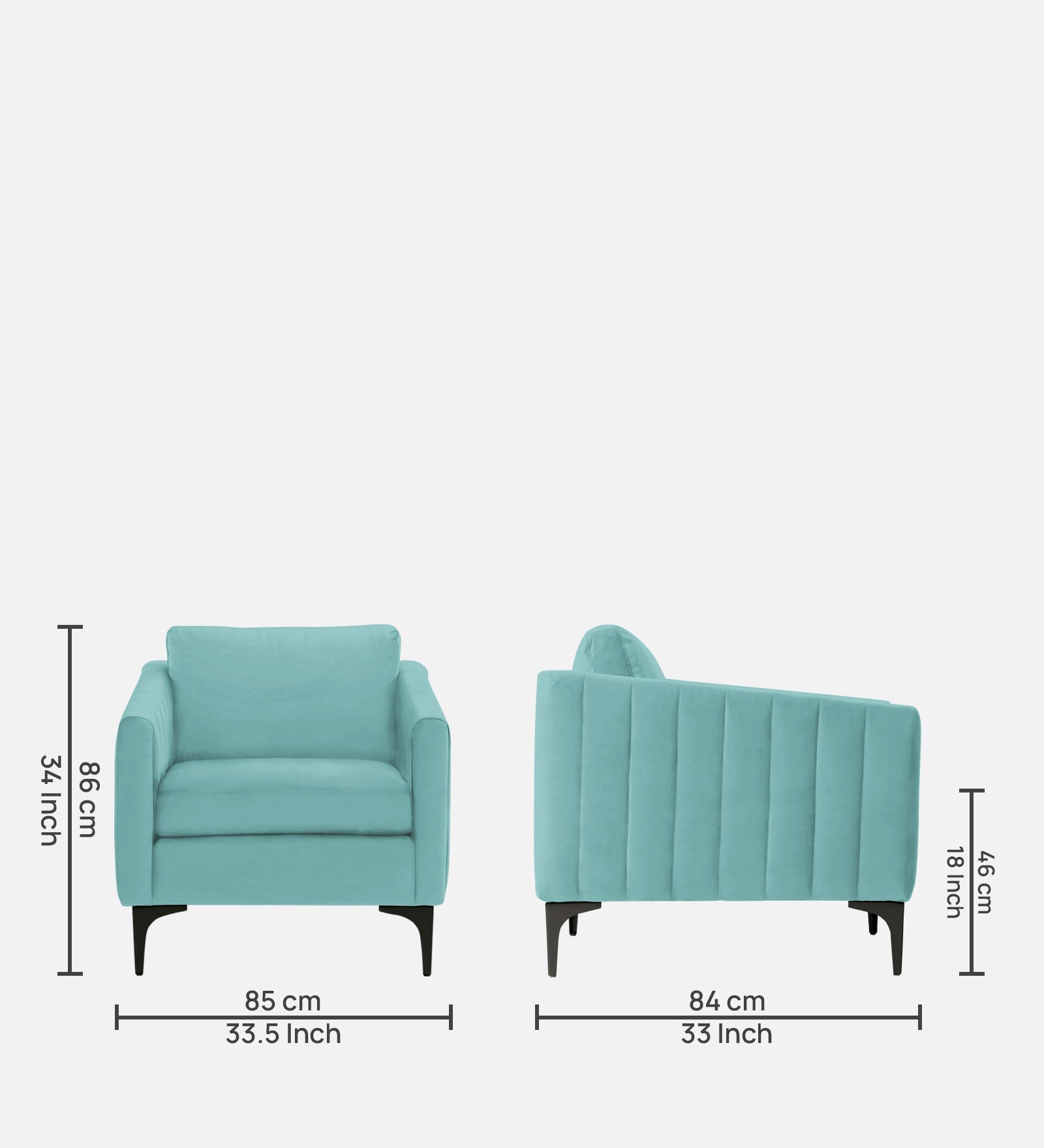 Haru Velvet 1 Seater Sofa In Barmunda Aqua Colour - Febonic Living