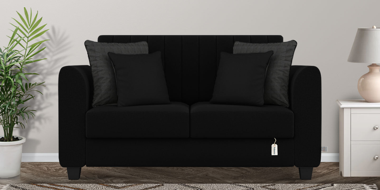Cosmic Fabric 2 Seater Sofa In Zed Black Colour - Febonic Living