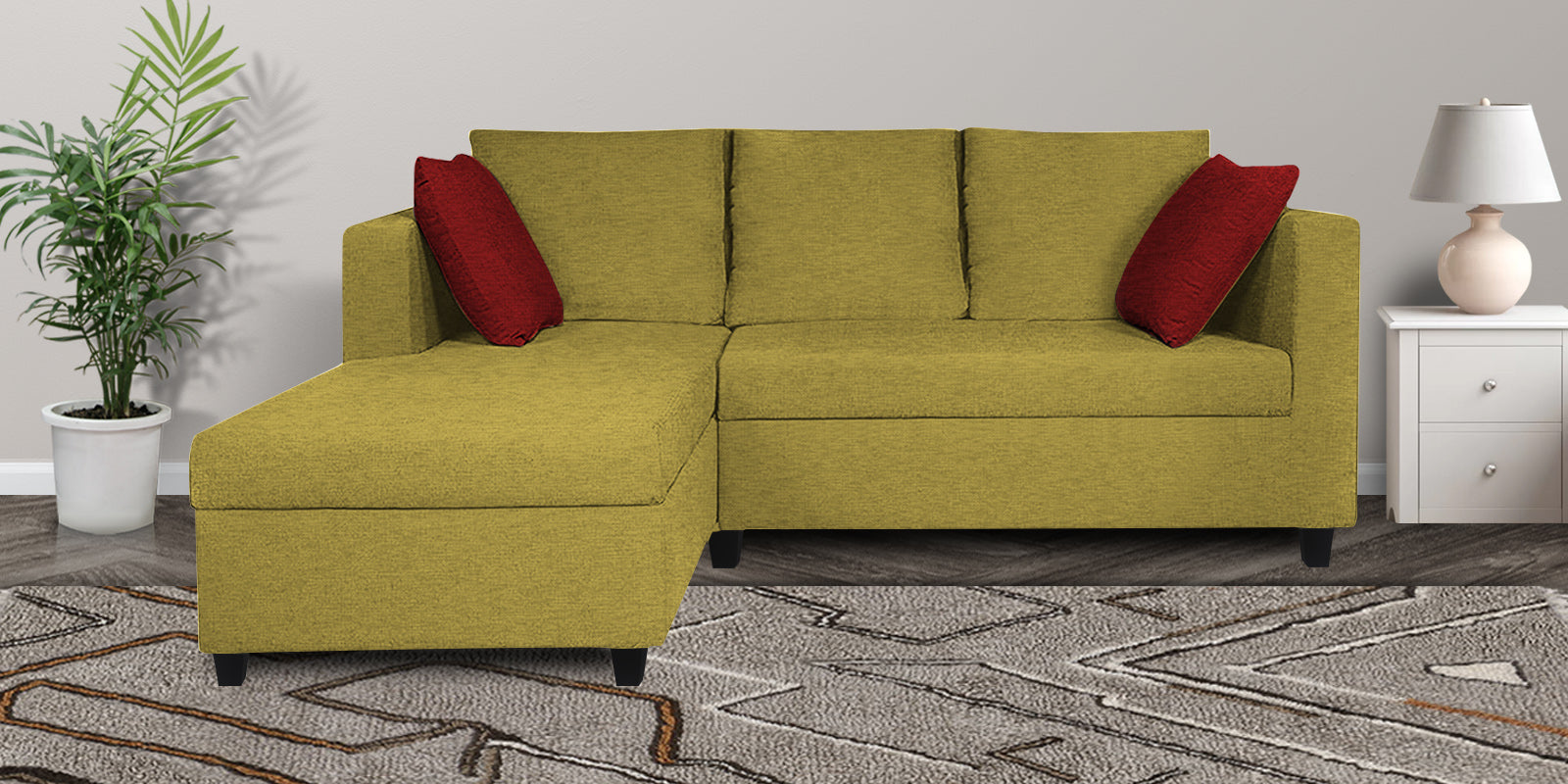 Nebula Fabric RHS Sectional Sofa (2+Lounger) In Parrot Green Colour - Febonic Living