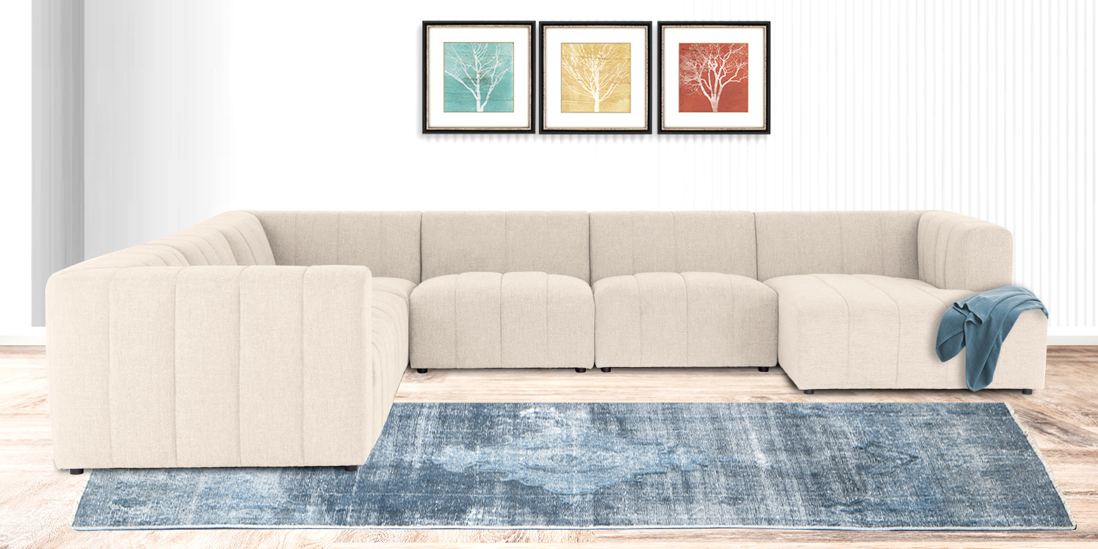 Damo Fabric LHS 8 Seater Corner Sofa In Ivory Beige Colour - Febonic Living