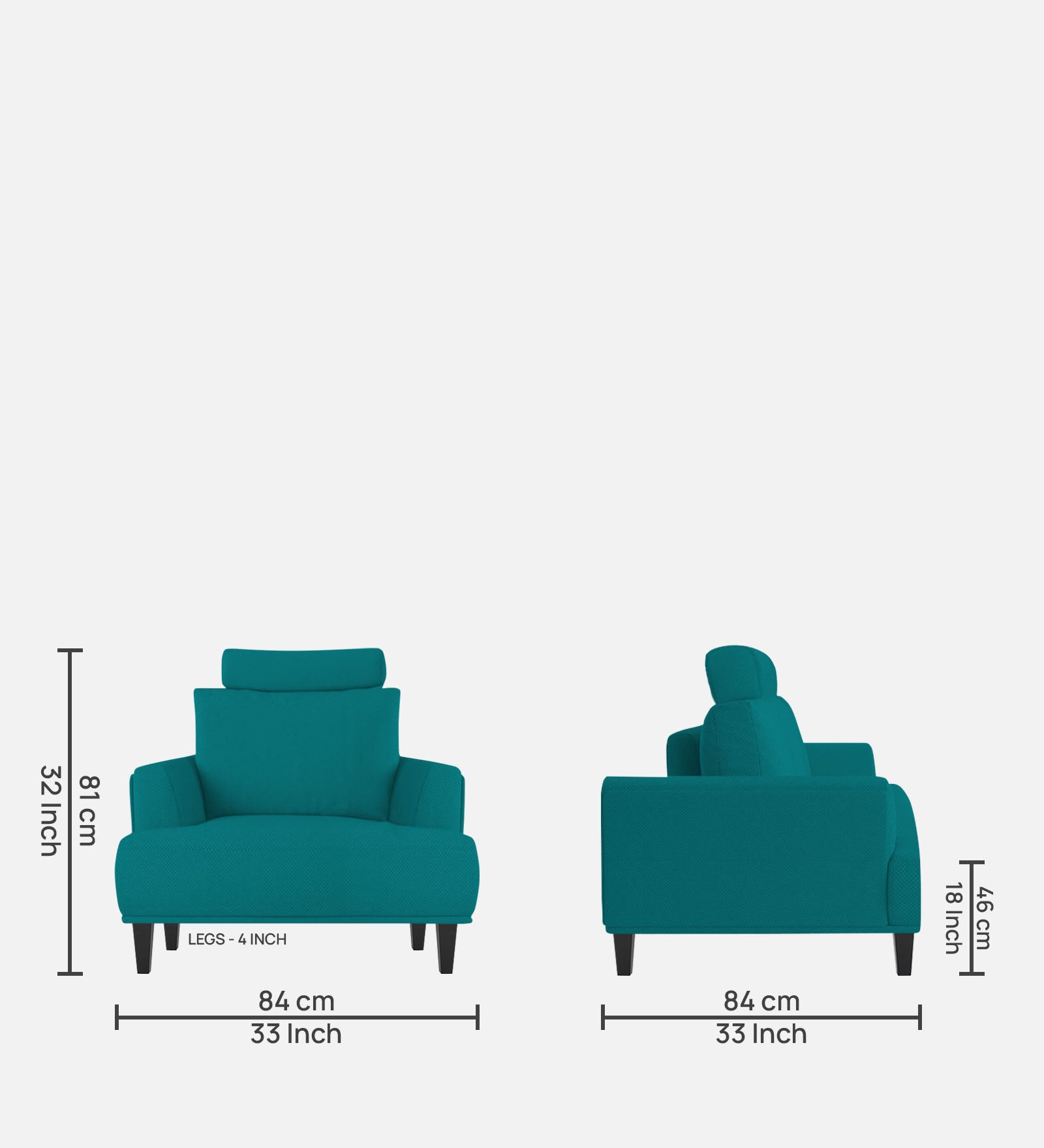 Como Fabric 1 Seater Sofa In Sea Green Colour - Febonic Living