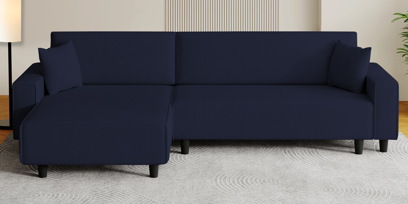 Peach Fabric RHS 6 Seater Sofa Cum Bed With Storage In Royal Blue Colour - Febonic Living