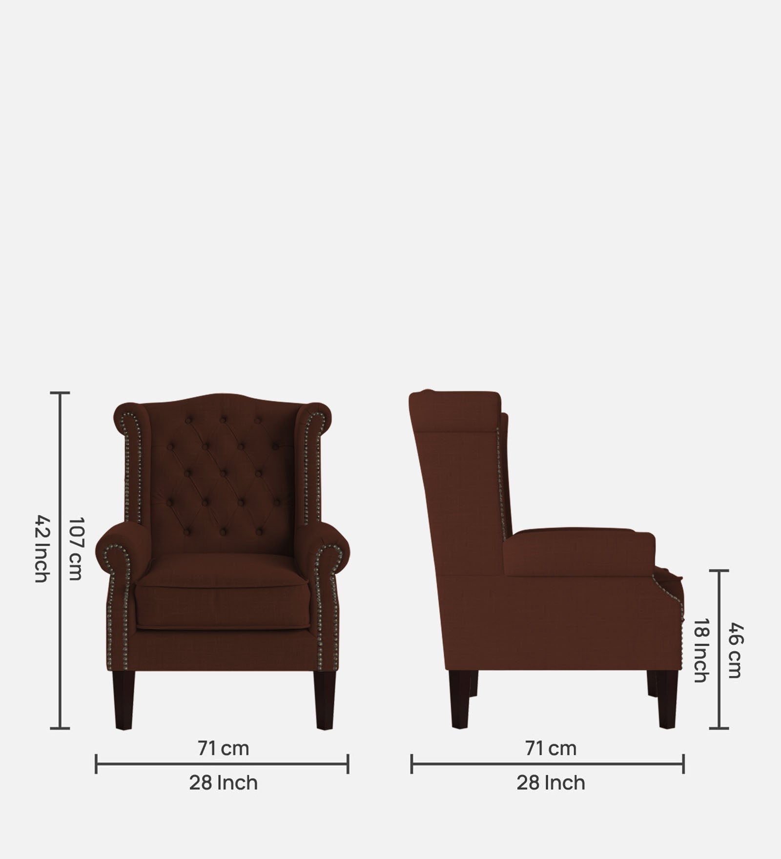 Nottage Fabric Wing Chair In Coffee Brown Colour - Febonic Living