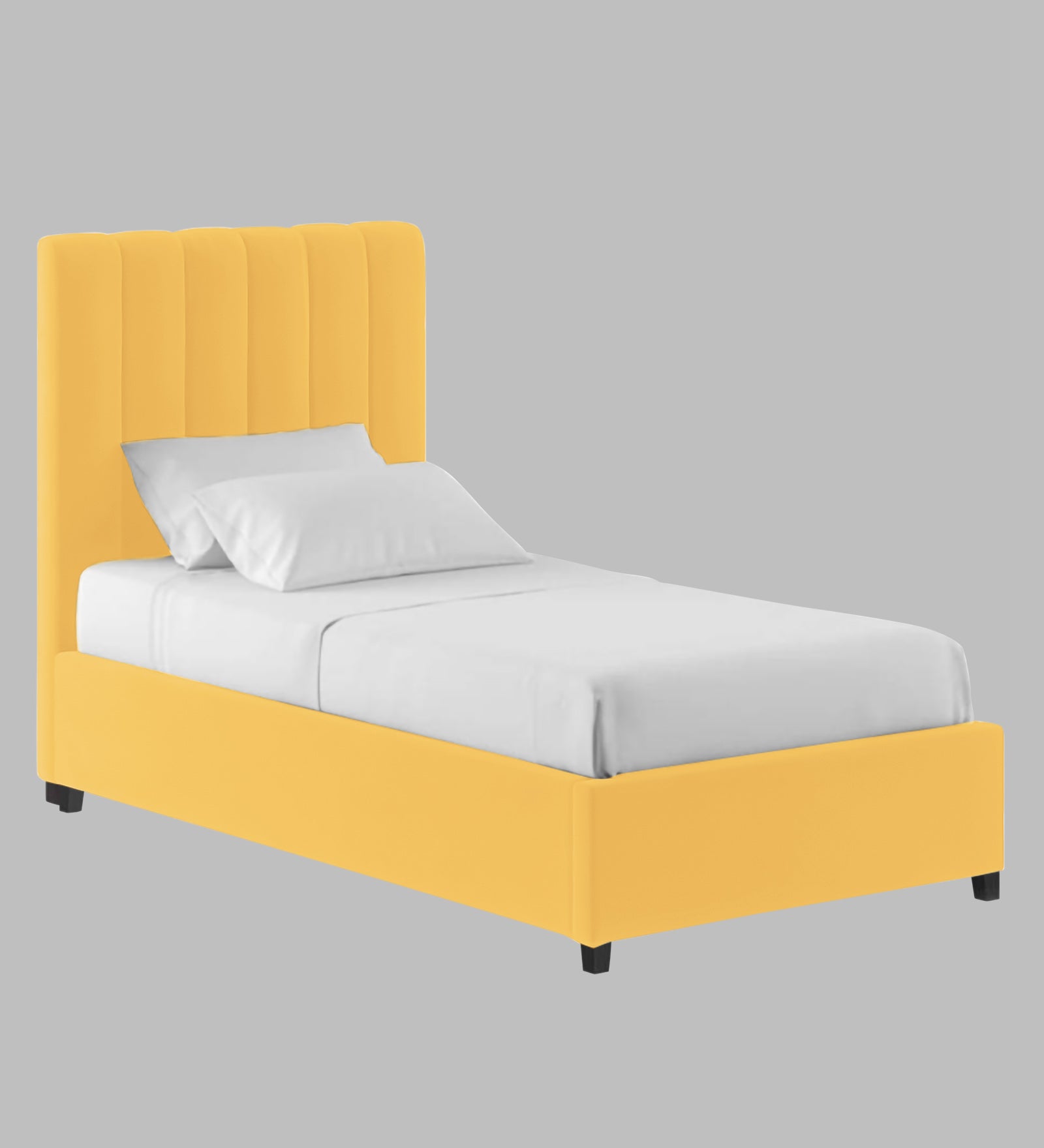Lara Velvet Upholstered Single Bed in Turmeric Yellow Colour