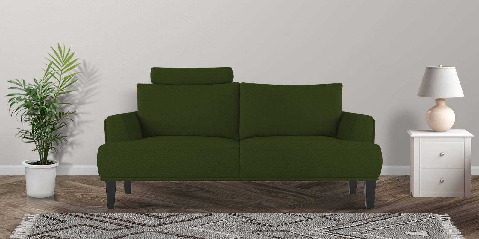 Como Fabric 2 Seater Sofa In Olive Green Colour - Febonic Living