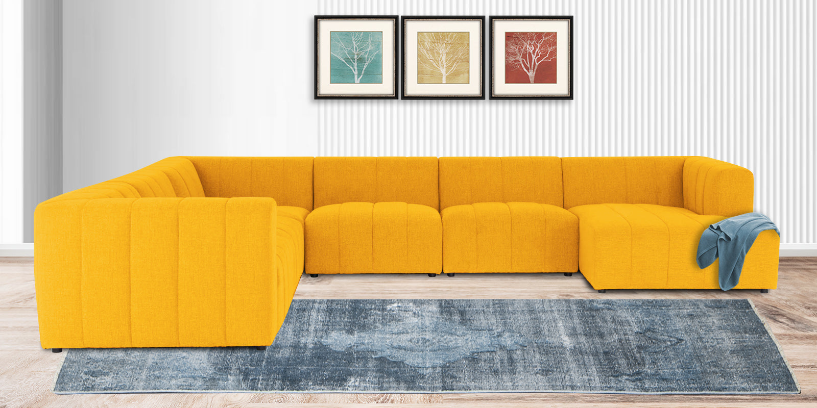 Damo Fabric LHS 8 Seater Corner Sofa In Bold Yellow Colour - Febonic Living
