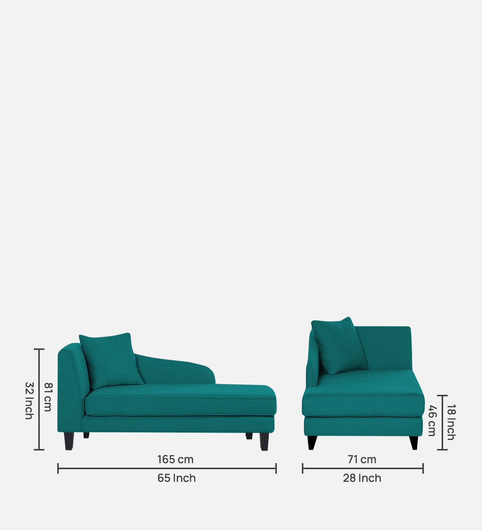 Louis Fabric RHS Chaise Lounger In Sea Green Colour - Febonic Living