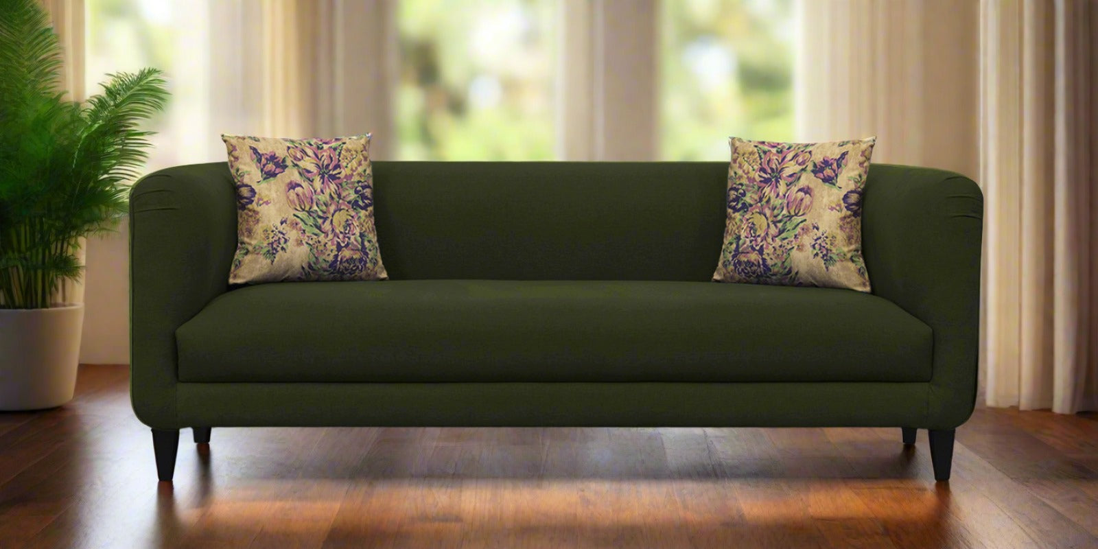 Niki Fabric 3 Seater Sofa In Olive Green Colour - Febonic Living