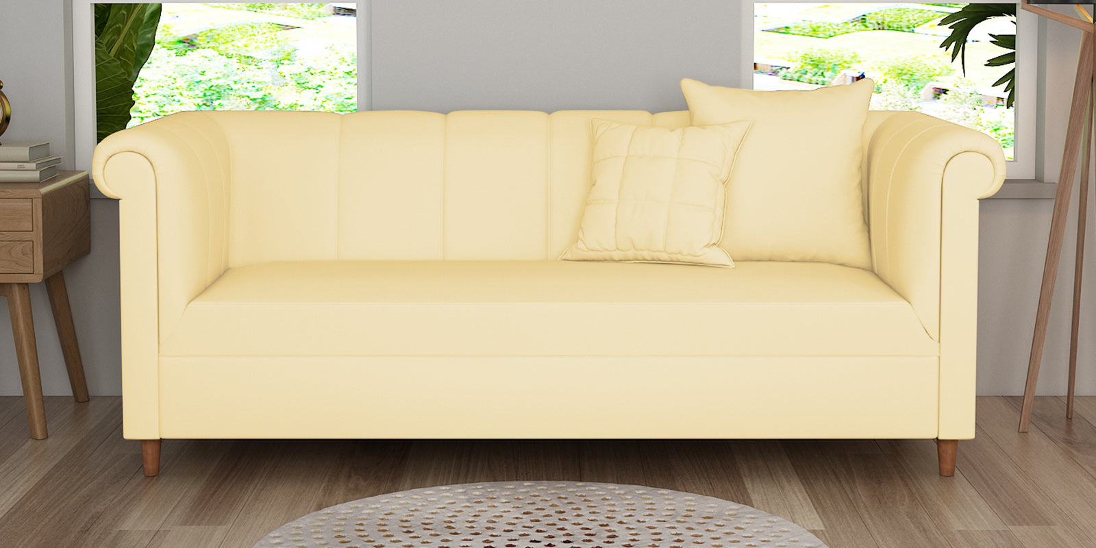 Rubi Velvet 3 Seater Sofa In Sandy Beige Colour - Febonic Living