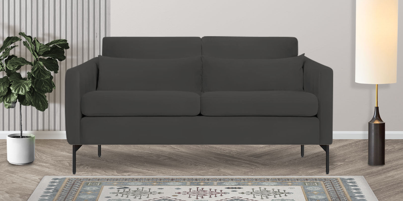 Haru Velvet 2 Seater Sofa In Hory Grey Colour