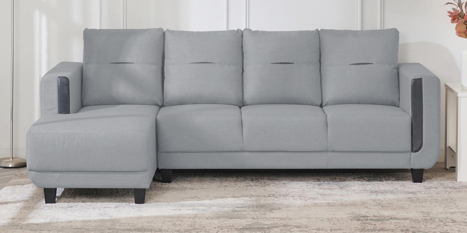 Perry Fabric RHS Sectional Sofa (3+Lounger) In Coin Grey Colour - Febonic Living