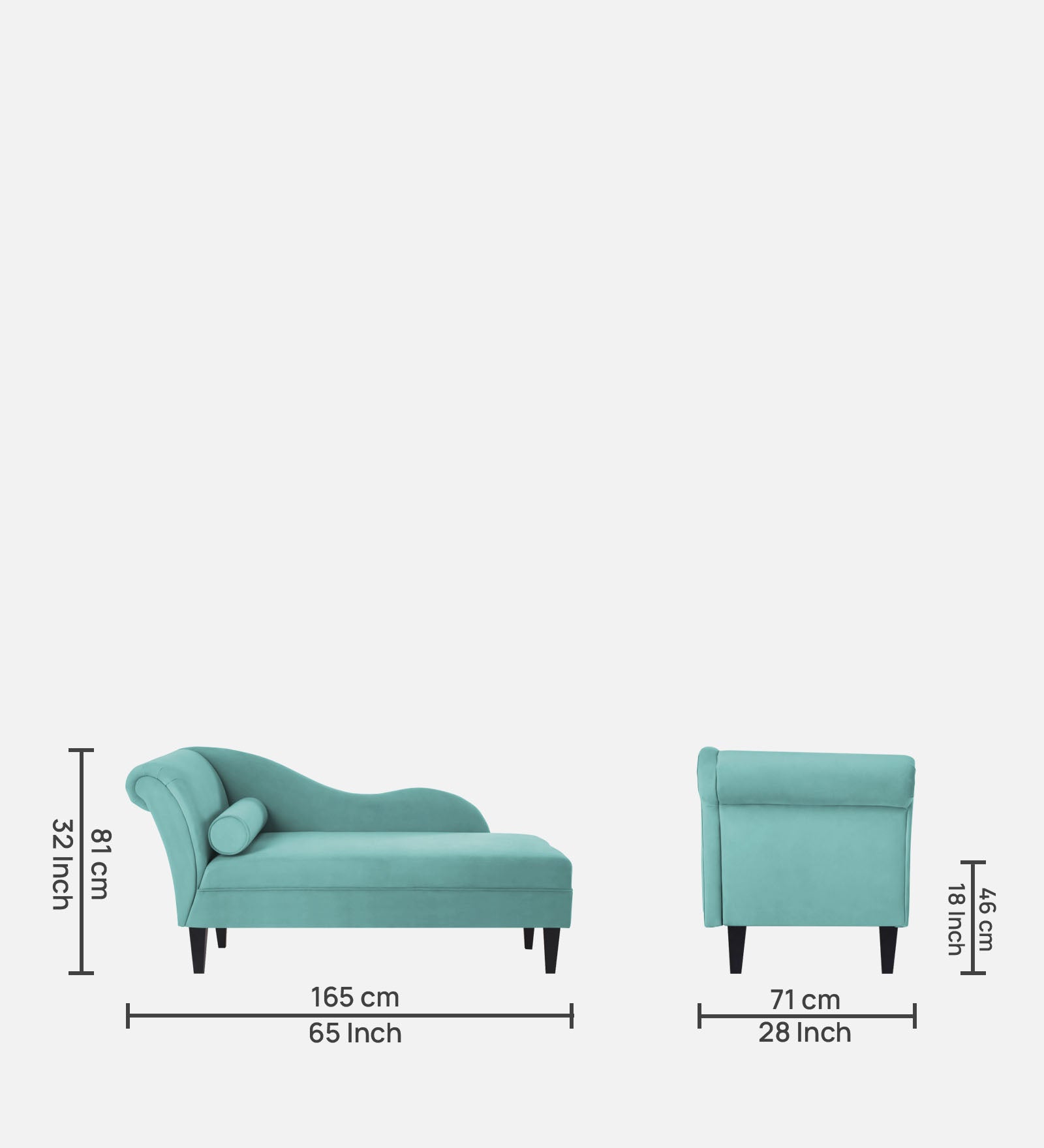 Rana Velvet RHS Chaise Lounger In Barmunda Aqua Colour - Febonic Living
