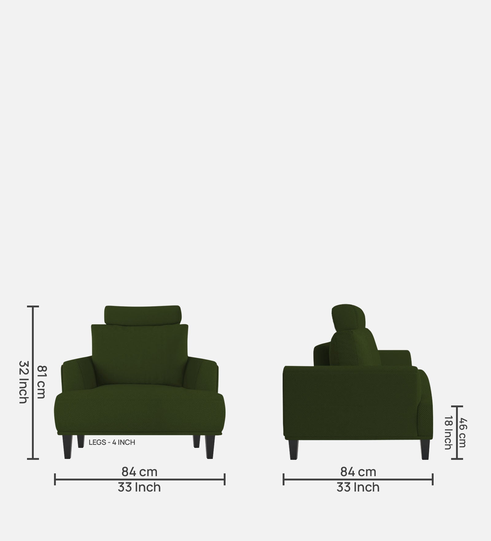Como Fabric 1 Seater Sofa In Olive Green Colour - Febonic Living