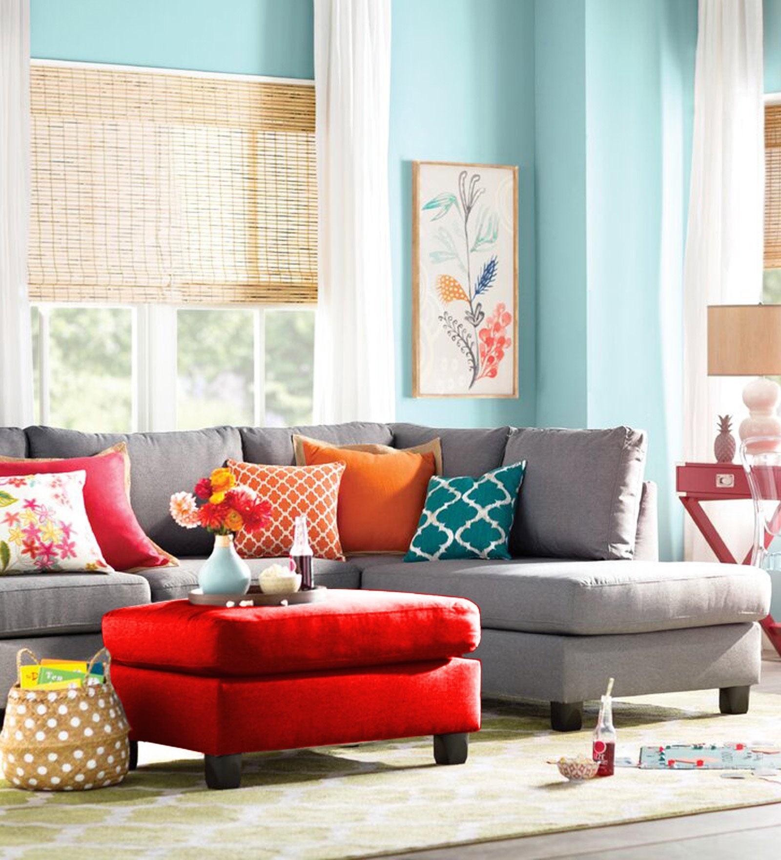 Mubila Fabric Ottoman In Ruby Red Colour With Storage - Febonic Living