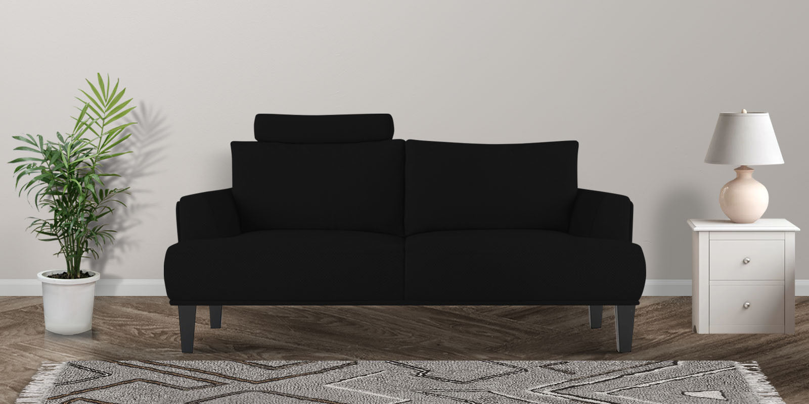Como Fabric 2 Seater Sofa In Zed Black Colour - Febonic Living