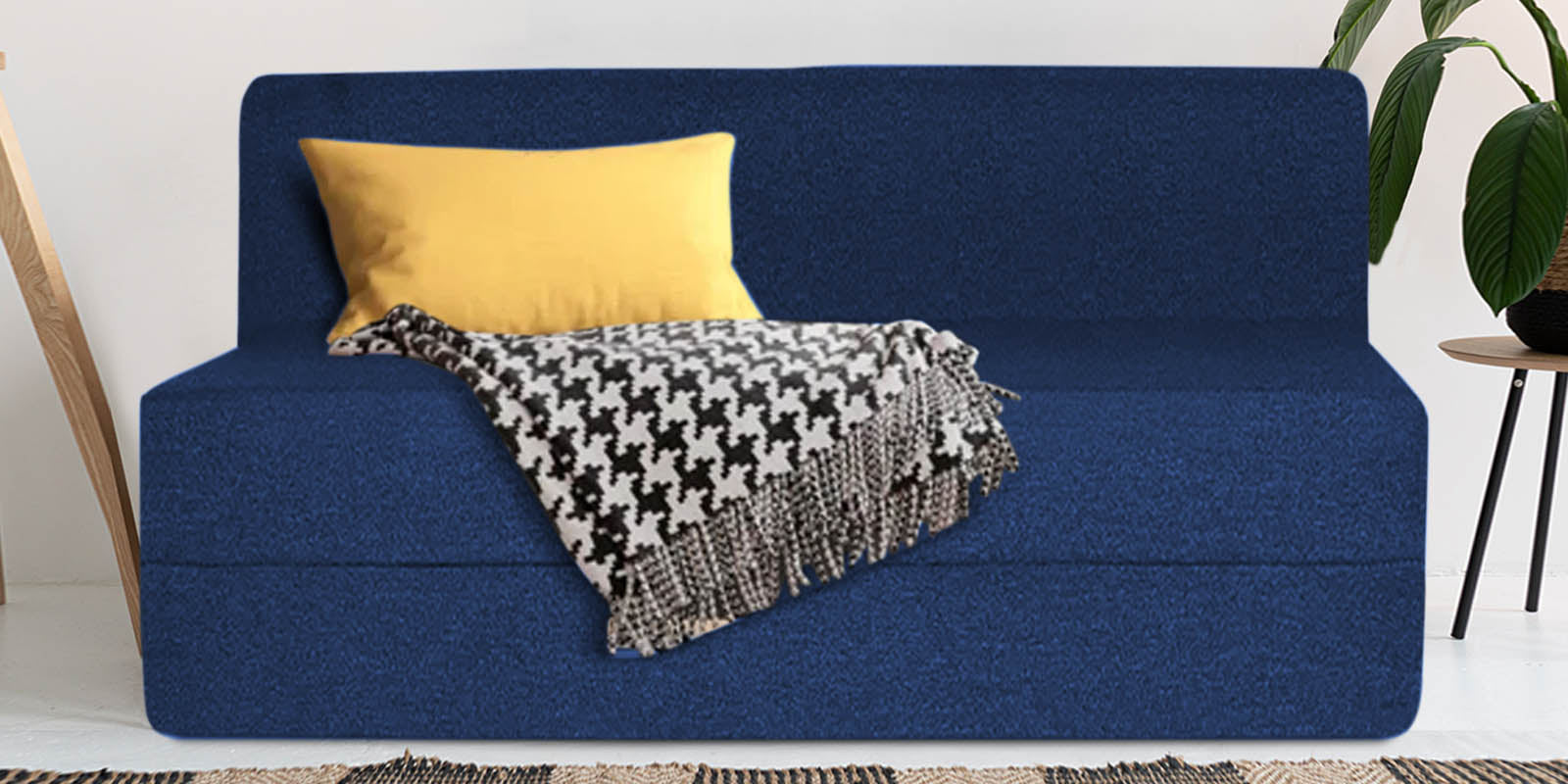 Fleepy Fabric 2 Seater Foldable Sofa Cum Bed In Royal Blue Colour - Febonic Living