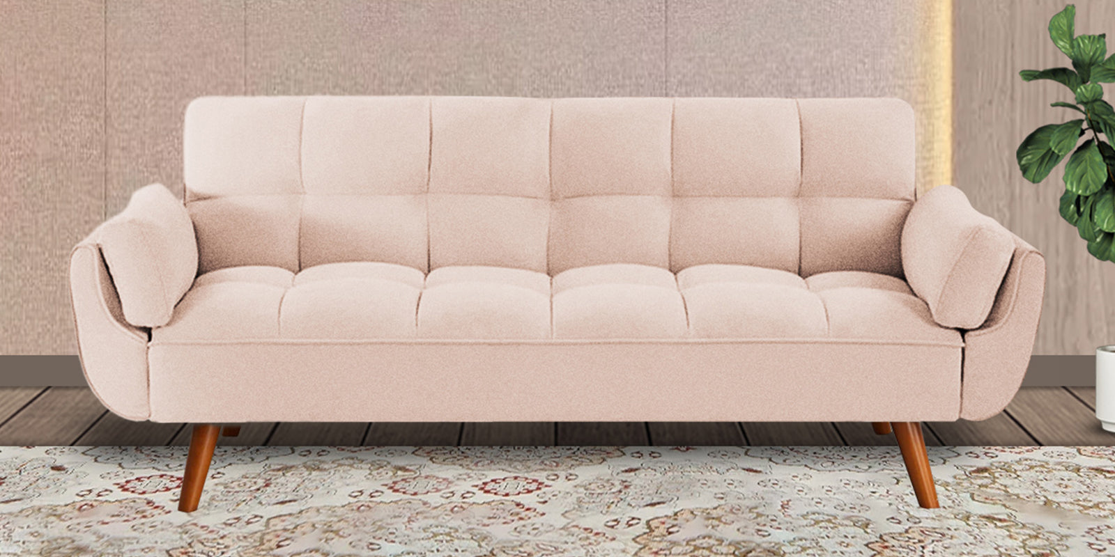 Melano Fabric 3 Seater Convertible Sofa Cum Bed In Woom Beige Colour - Febonic Living