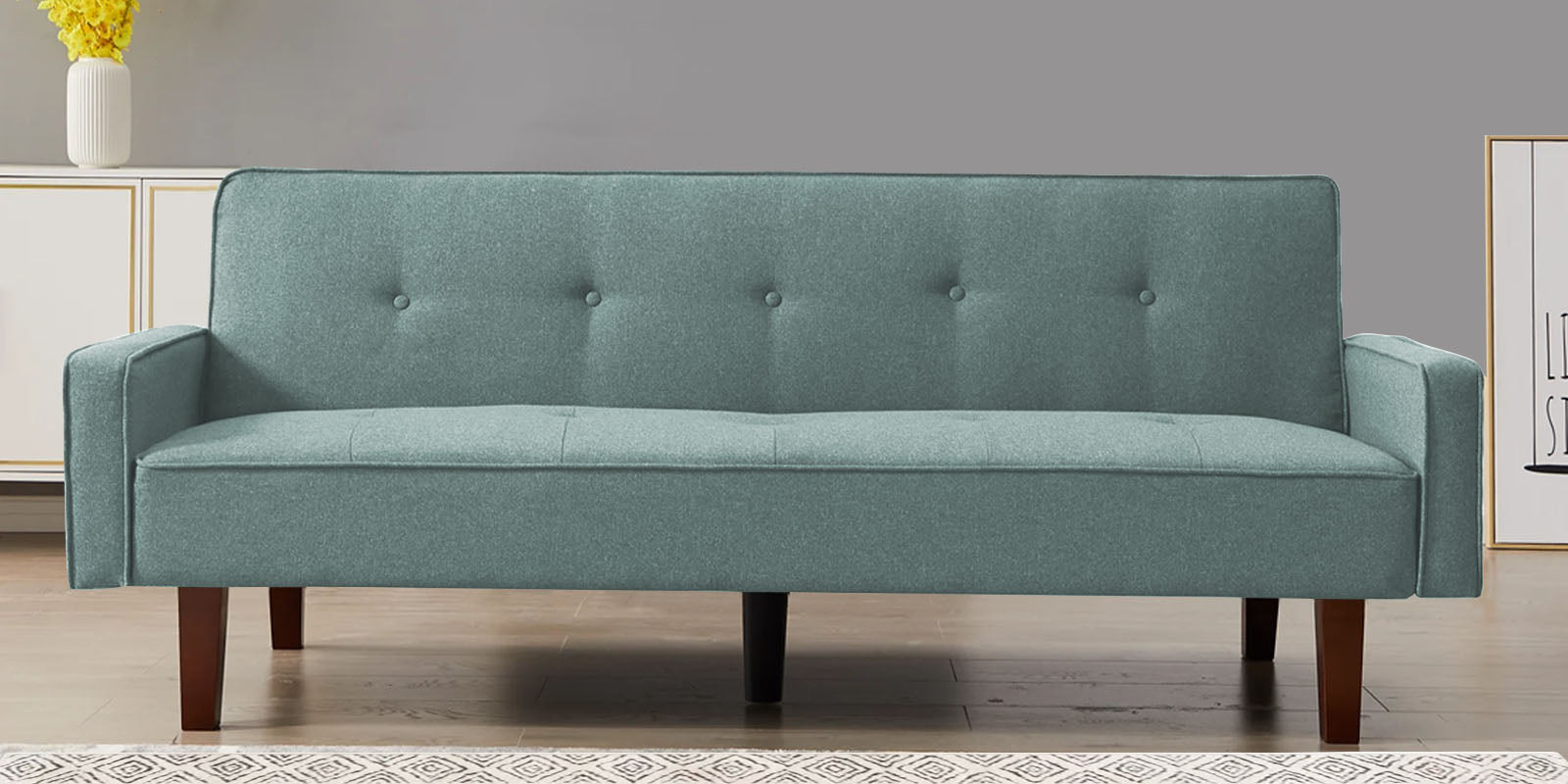 Nebia Fabric 3 Seater Convertible Sofa Cum Bed In Suka Blue Colour - Febonic Living