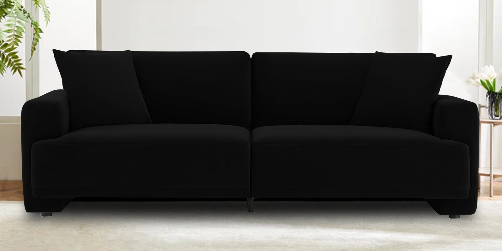 Kosta Velvet 3 Seater Sofa In Adam Black Colour - Febonic Living