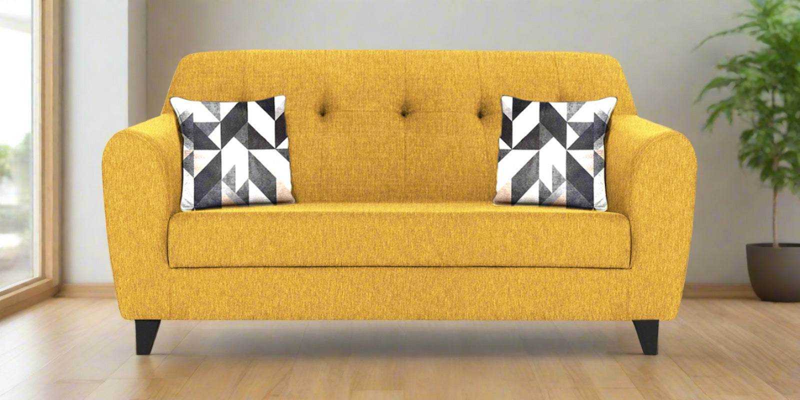 Melaan Fabric 2 Seater Sofa In Bold Yellow Colour - Febonic Living