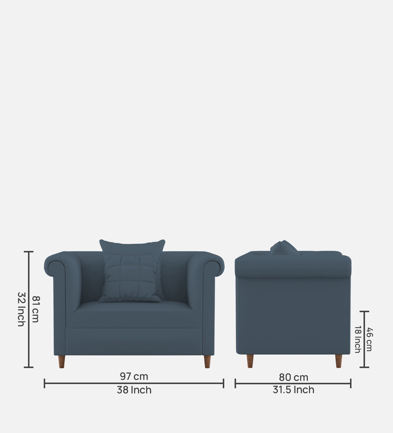 Rubi Velvet 1 Seater Sofa In Oxford Blue Colour - Febonic Living