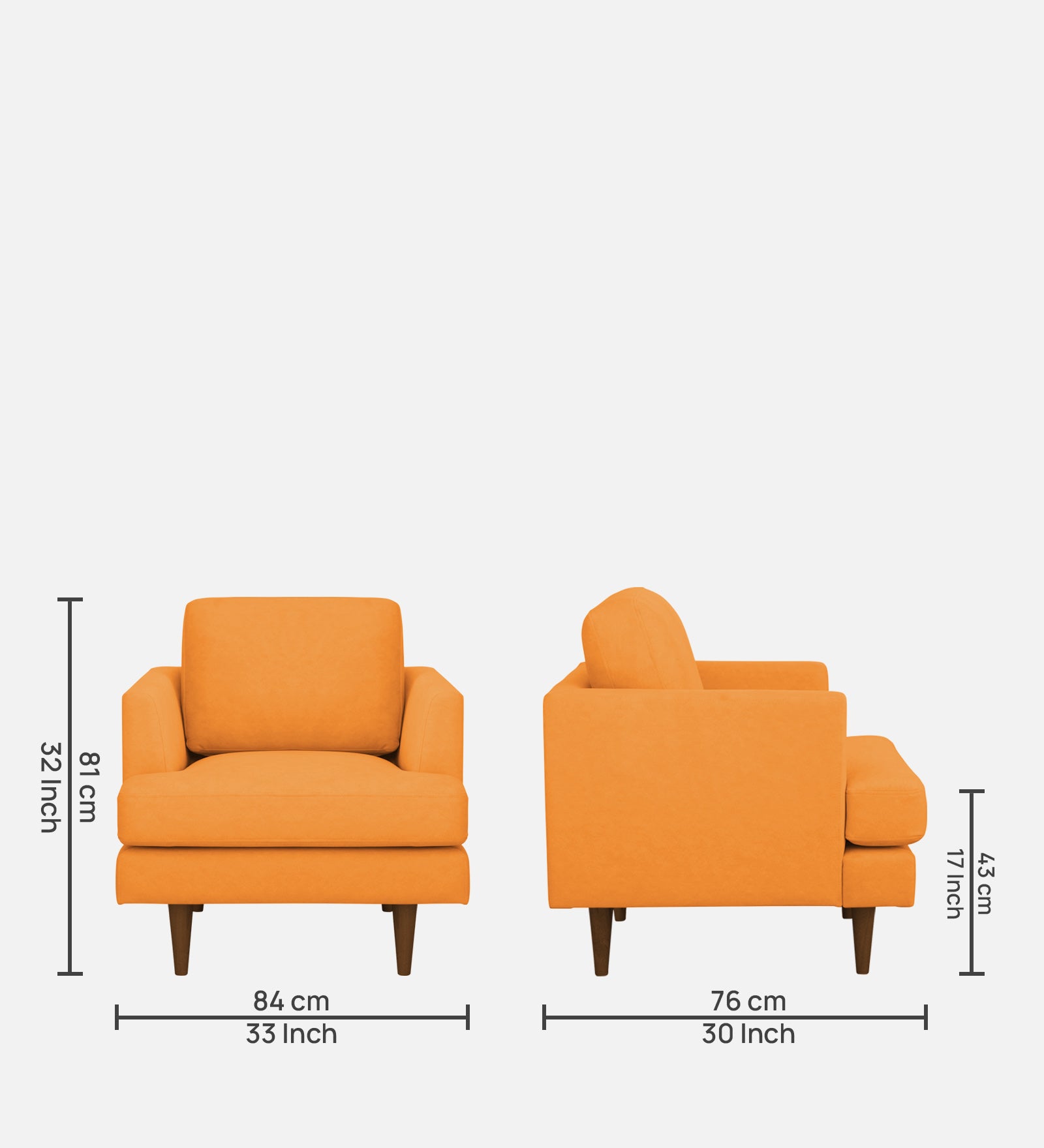 Motra Velvet 1 Seater Sofa in Tangerine orange Colour