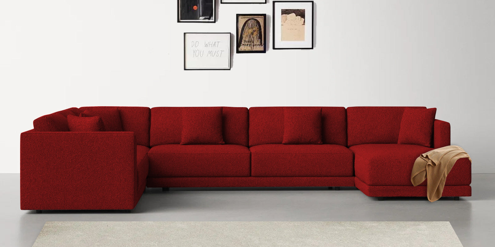 Carlin Fabric LHS 8 Seater Sectional Sofa In Blood Maroon Colour - Febonic Living