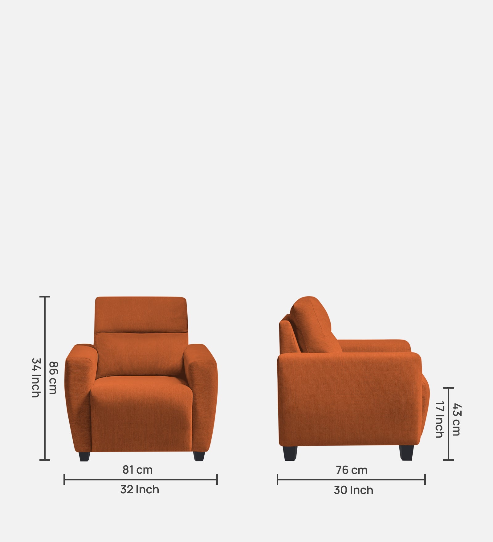 Bakadi Fabric 1 Seater Sofa In Vivid Orange Colour - Febonic Living