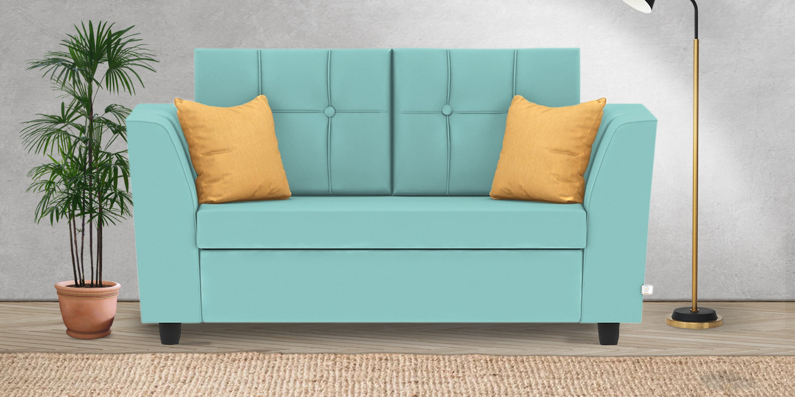 Nestin Velvet 2 Seater Sofa In Barmunda Aqua Colour - Febonic Living