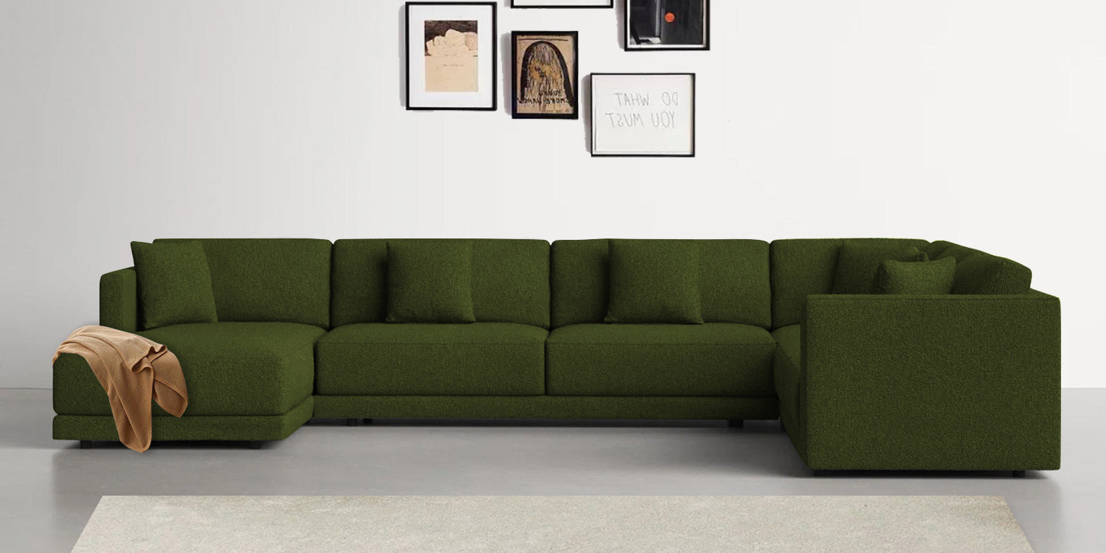 Carlin Fabric RHS 8 Seater Sectional Sofa In Olive Green Colour - Febonic Living