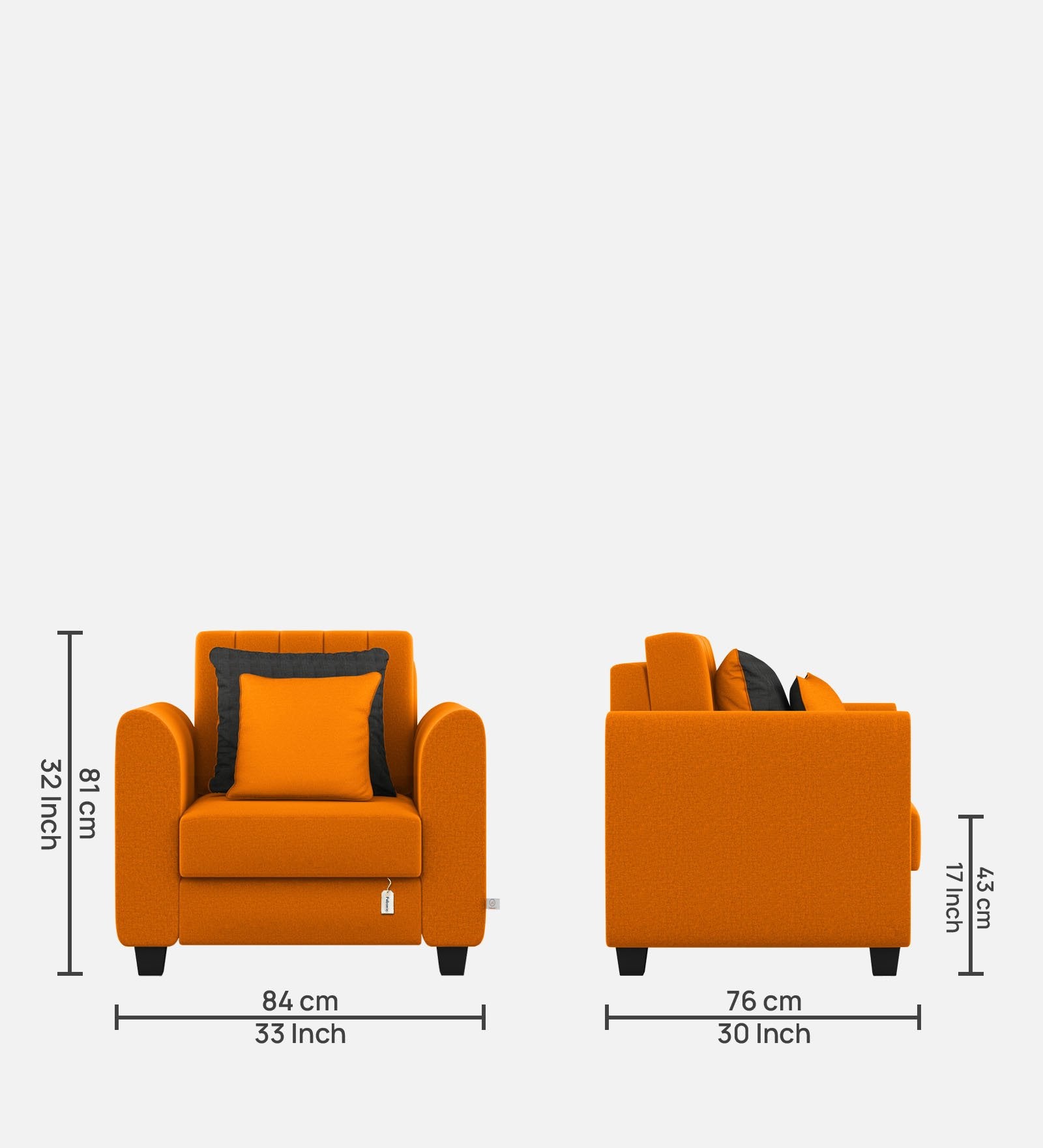 Cosmic Fabric 1 Seater Sofa in Vivid Orange Colour