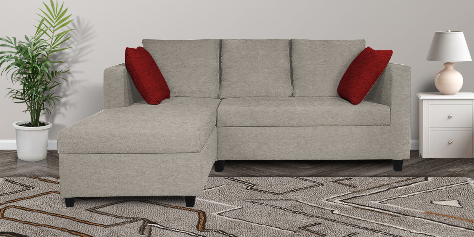 Nebula Fabric RHS Sectional Sofa (2+Lounger) In Ash Grey Colour - Febonic Living