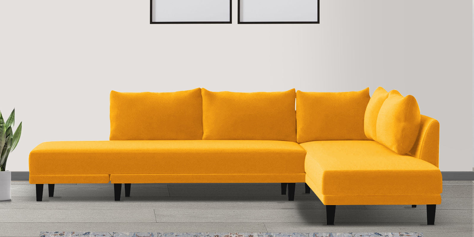 Ira Fabric LHS 6 Seater Convertible Sofa Cum Bed In Bold Yellow Colour - Febonic Living