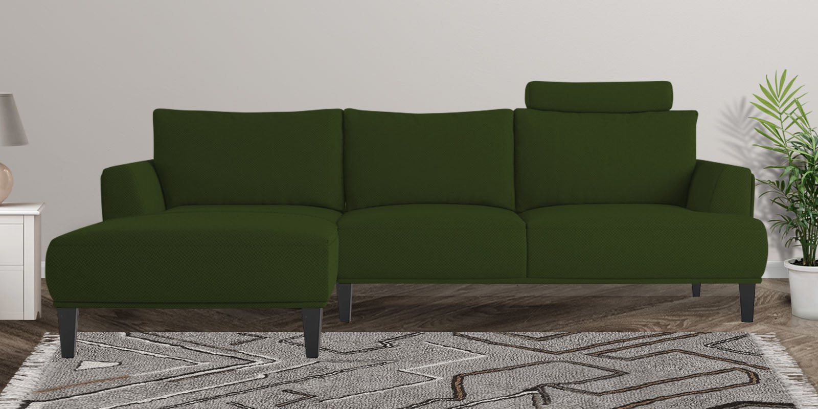 Como Fabric RHS Sectional Sofa (3+Lounger) In Light Green Colour - Febonic Living