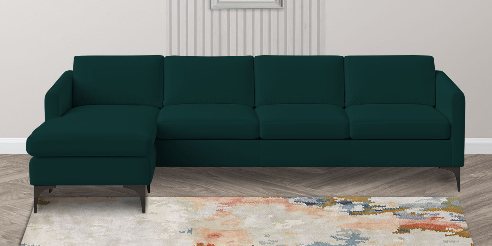 Haru Fabric RHS Sectional Sofa (3+Lounger) In Forest Green Colour - Febonic Living