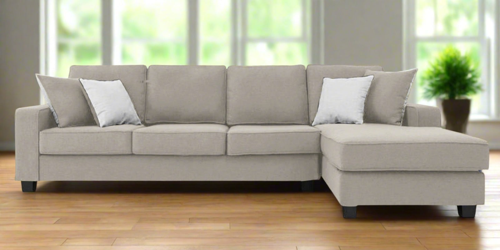 Ladybug Fabric LHS Sectional Sofa (3+Lounger) In Ash Grey Colour - Febonic Living