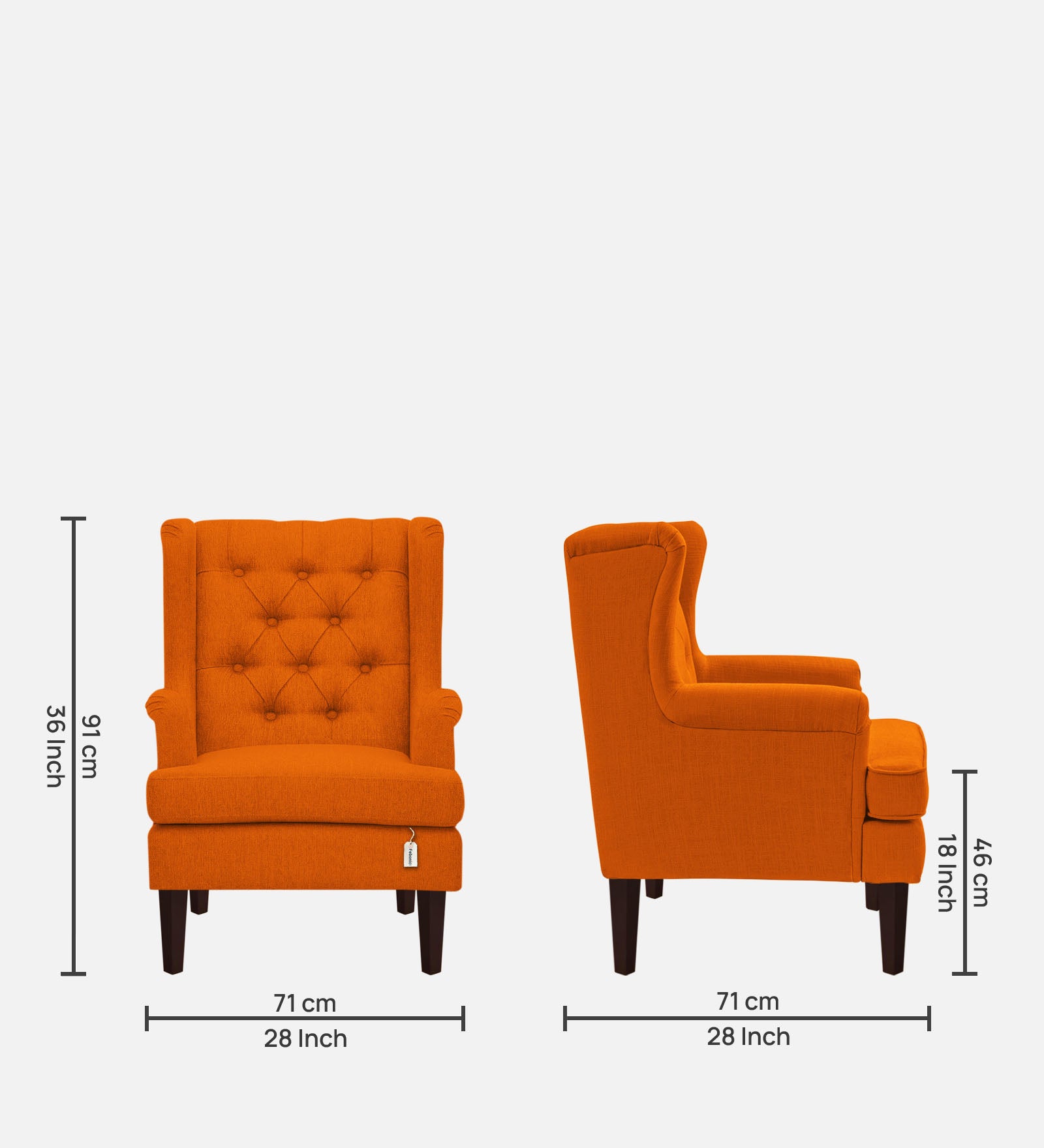Deyuk Fabric Wing Chair In Vivid Orange Colour - Febonic Living