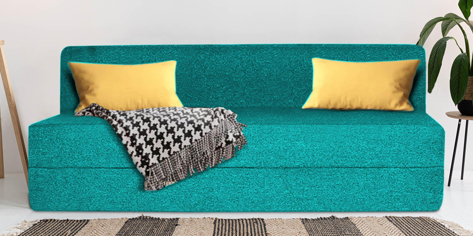 Fleepy Fabric 3 Seater Foldable Sofa Cum Bed In Sea Green Colour - Febonic Living