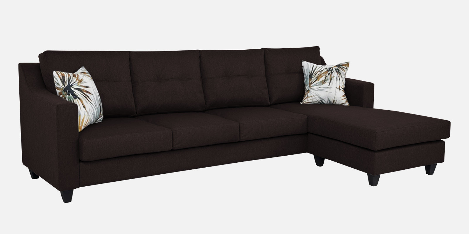 Welly Fabric LHS Sectional Sofa (3+Lounger) In Dark Brown Colour - Febonic Living