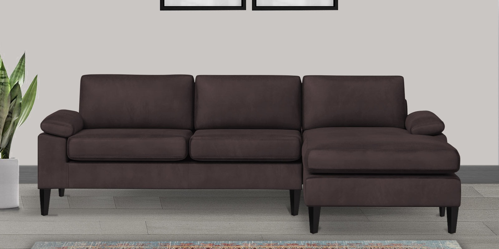 Vegas Velvet LHS Sectional Sofa (3+Lounger) In Mocha Brown Colour - Febonic Living
