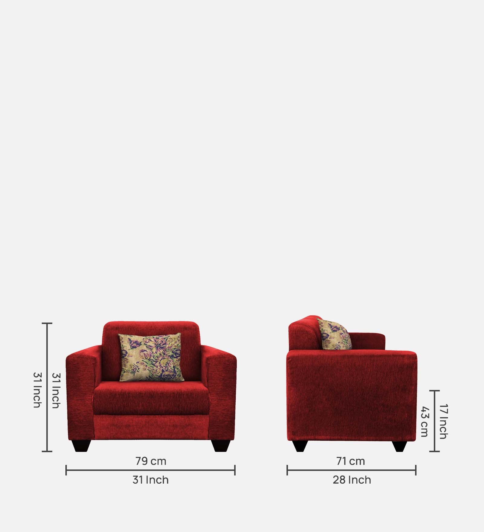 Lipu Fabric 1 Seater Sofa In Blood Maroon Colour