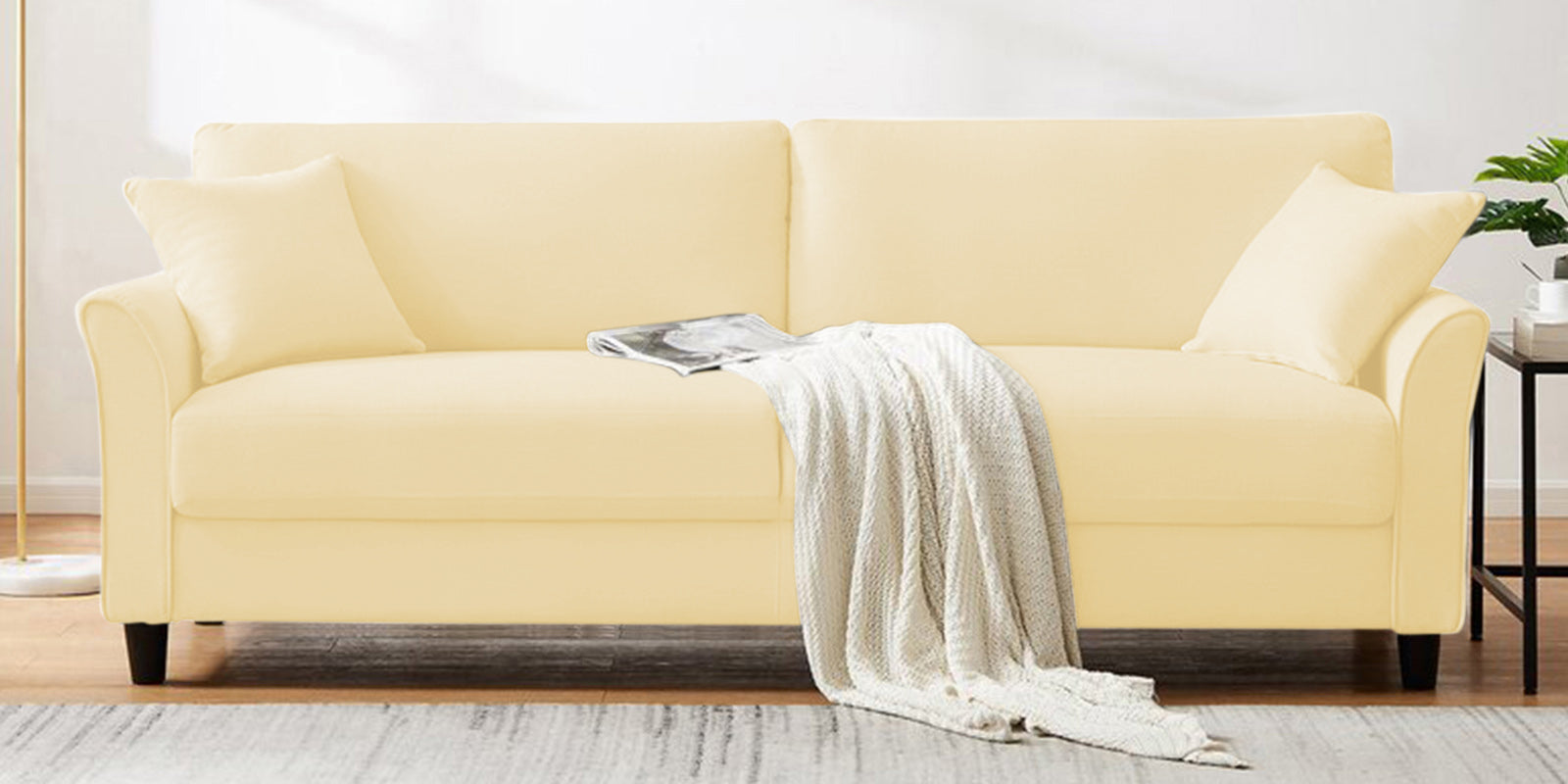 Daroo Velvet 3 Seater Sofa In Sandy Beige Colour - Febonic Living