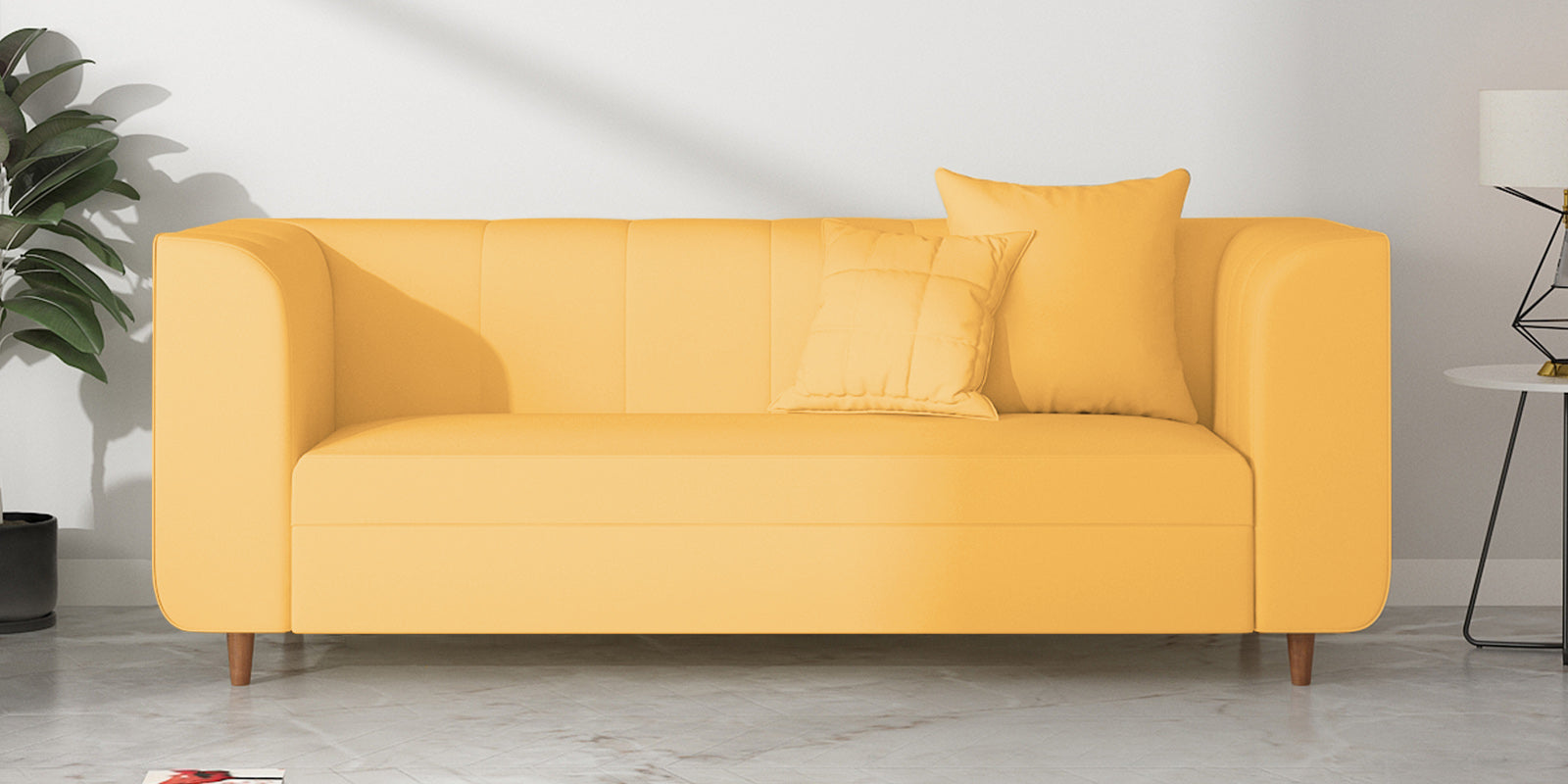 Sumo Velvet 3 Seater Sofa In Turmeric yellow Colour - Febonic Living