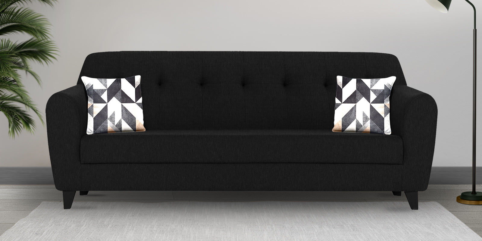 Melaan Fabric 3 Seater Sofa In Zed Black Colour - Febonic Living